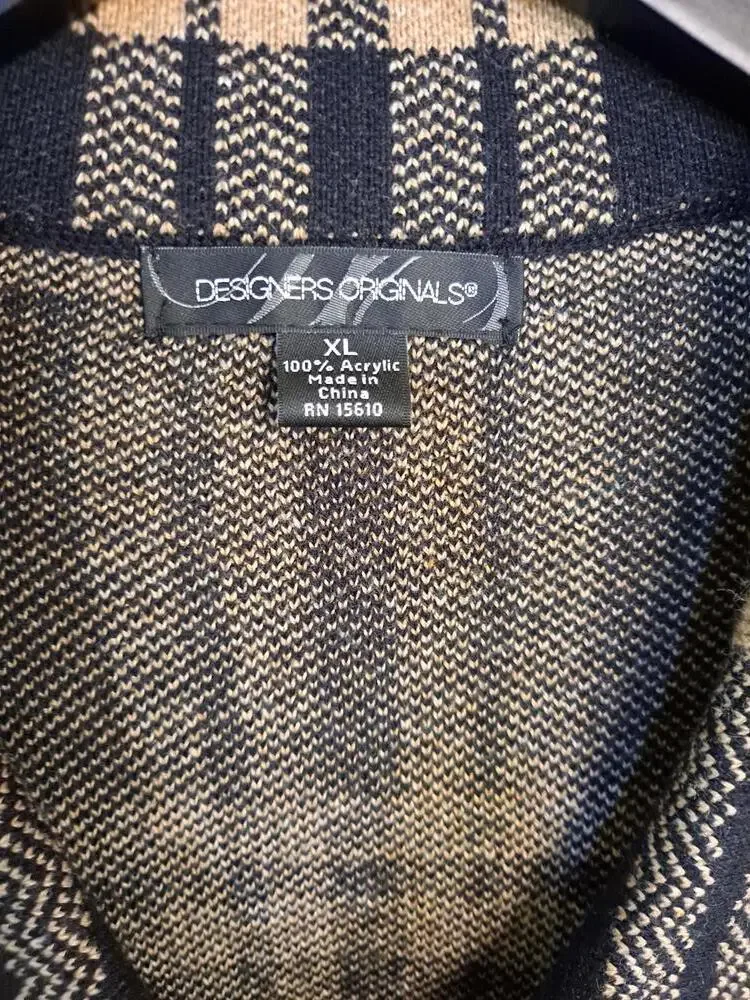 Designers Originals Black and‎ Tan Plaid Button Up Blazer 3/4 Sleeve Size XL